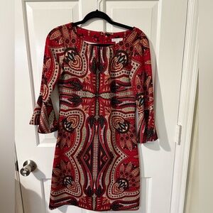 New York & Company Red Paisley Print Shift Dress